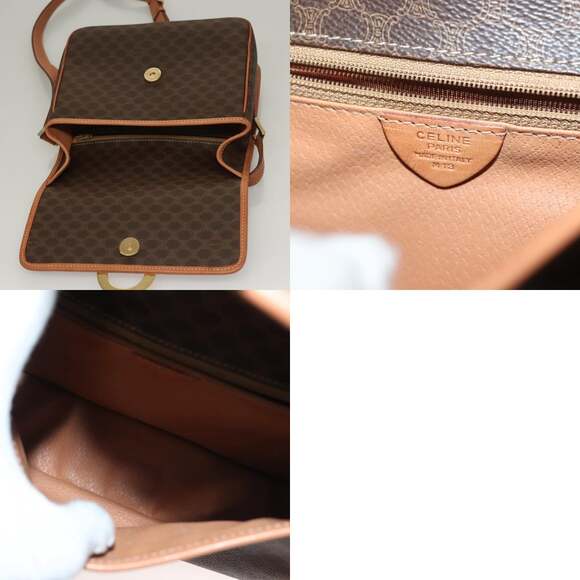 CELINE Macadam Canvas Shoulder Bag Pvc Leather Brown Gold - Picture 11 of 12